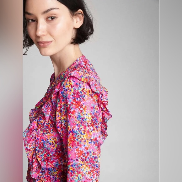 NWOT Gap Ruffle Long Sleeve Pink Floral Dress - Picture 3 of 10